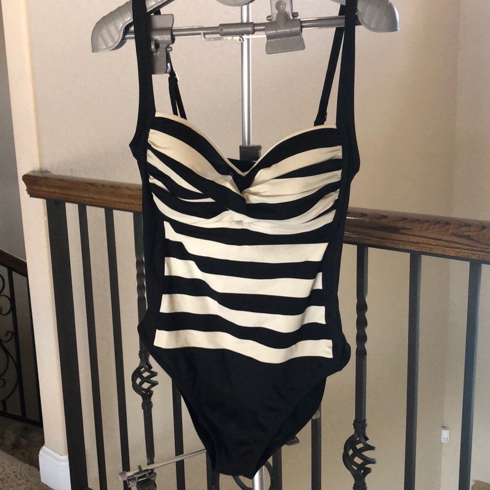 La Blanca black and cream striped bathing suit